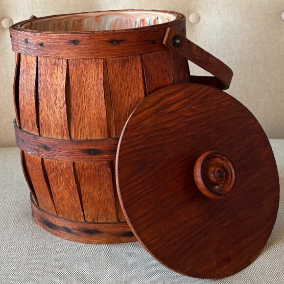 Vintage Peterboro Basket Co.Wooden Lidded Bucket Barrel - Picture 11 of 12